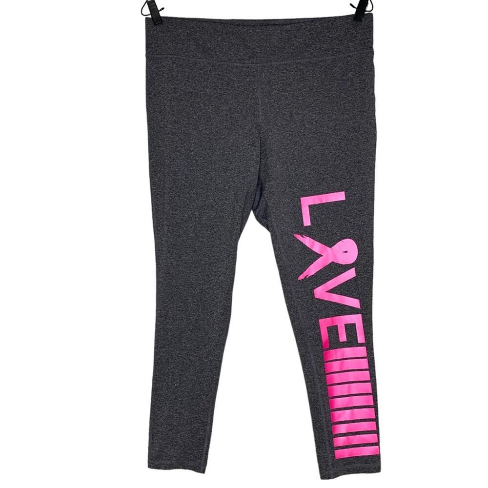 Material Girl Love Dark Gray Leggings Size 2X Breast Cancer "Love" Logo